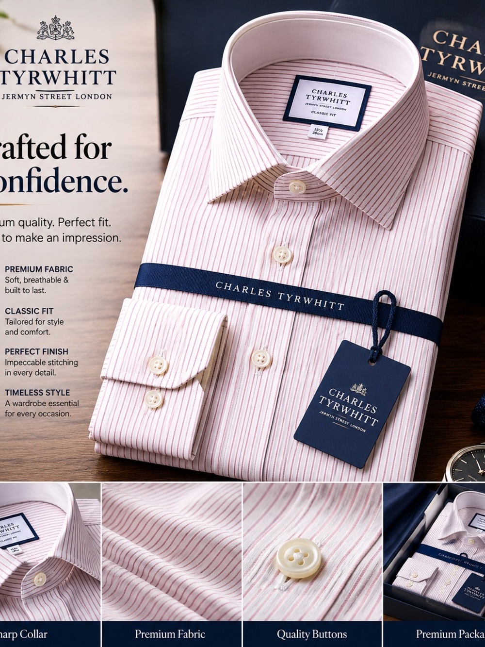 Brooks Brothers Men’s Pink and White Striped Dress Shirt